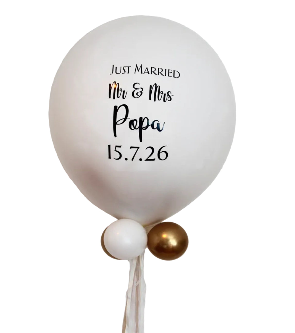 Balon Surprise cu Heliu pentru Nuntă – Just Married, Personalizat cu Nume și Dată