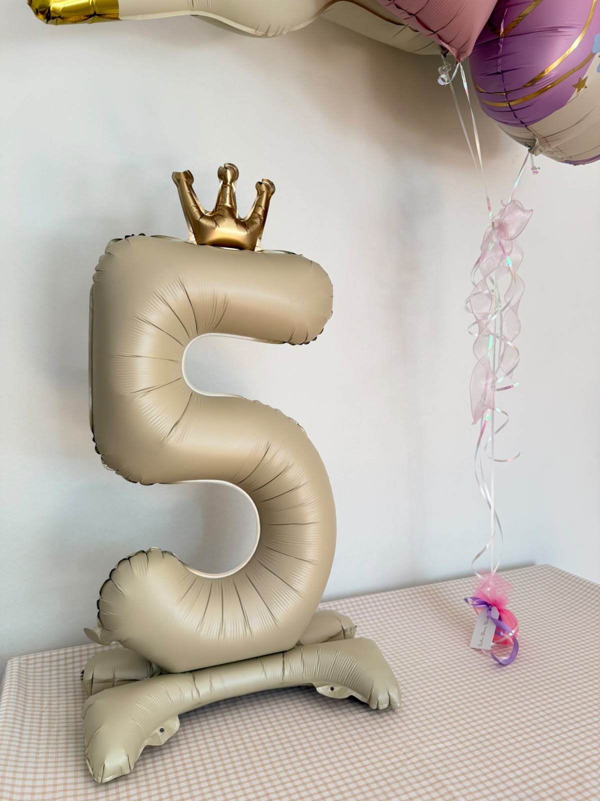 Set baloane Unicorn cu cifra 5, Roz & Auriu, cu heliu