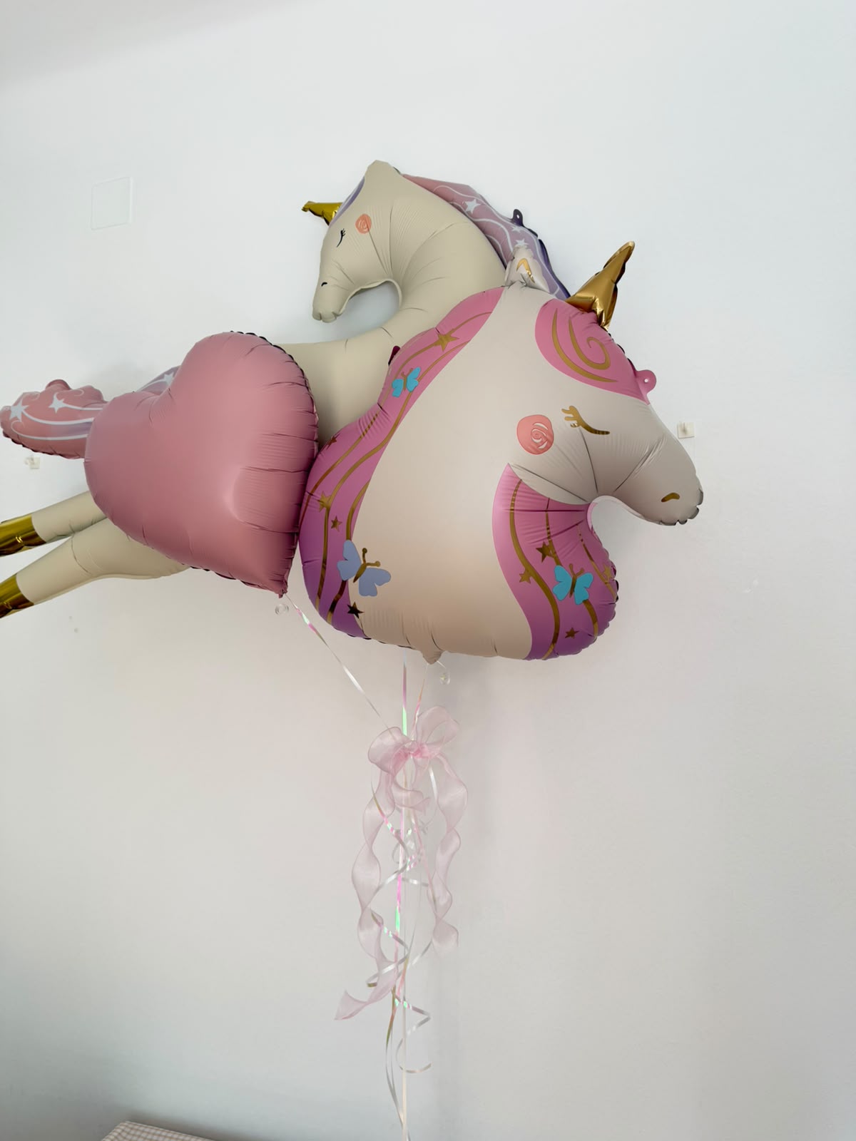 Set baloane Unicorn, Roz & Auriu, cu heliu