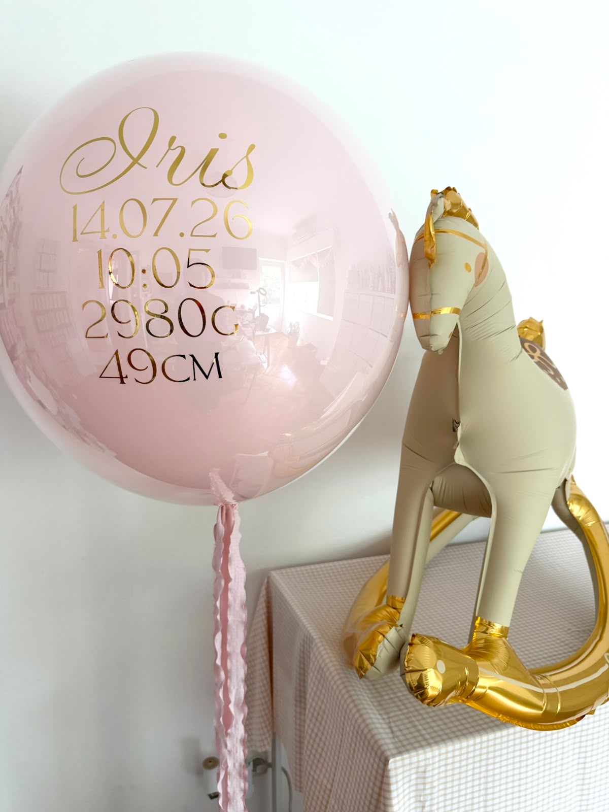 Balon Bobo personalizat „Welcome Baby”, Roz, 60 cm, cu heliu
