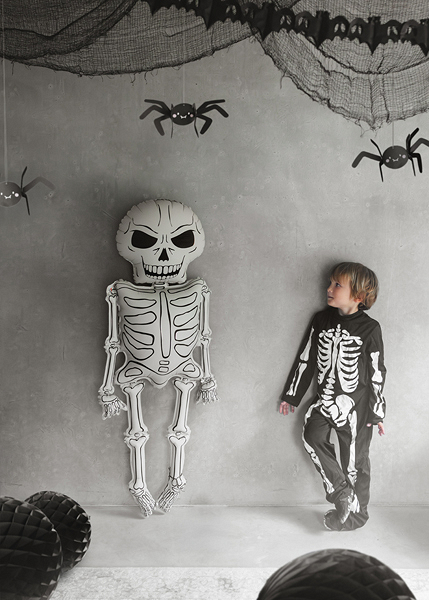 Balon folie Schelet XXL, 46x129 cm, crem si negru