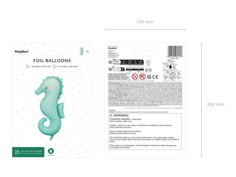 Balon din Folie Calcan, 47x98 cm, Turcoaz Deschis Petrecere Sirena