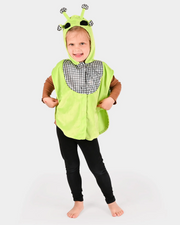 Costum Extraterestru pentru Copii – Pelerină Verde cu Glugă | 1–4 Ani, 86–110 cm