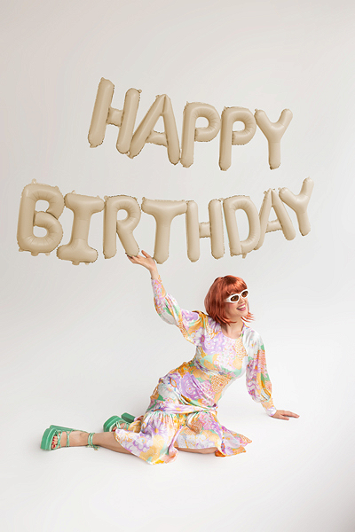 Banner "Happy Birthday" Baloane din Folie, Mat Bej, 340x35cm