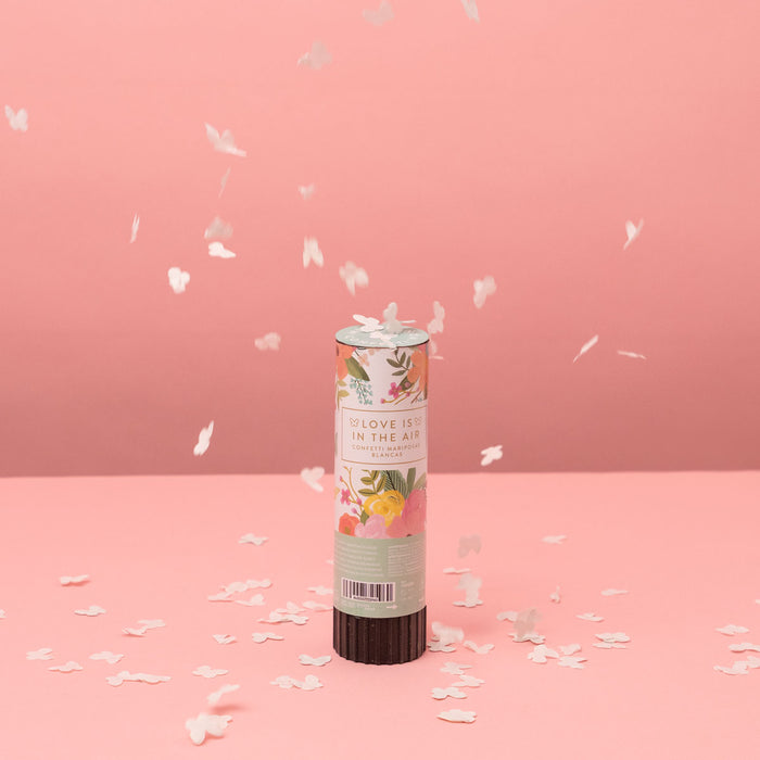 Mini Tun Confetti (15 cm) Fluturi albi, biodegradabil