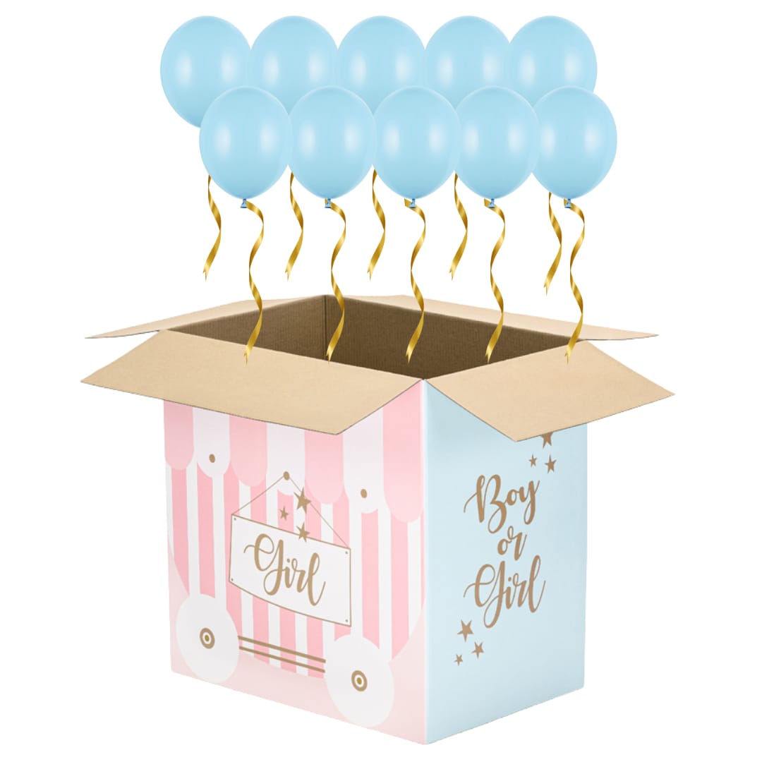 Gender Reveal Surprise Box - Băiețel, 30 baloane albastre (12cm)