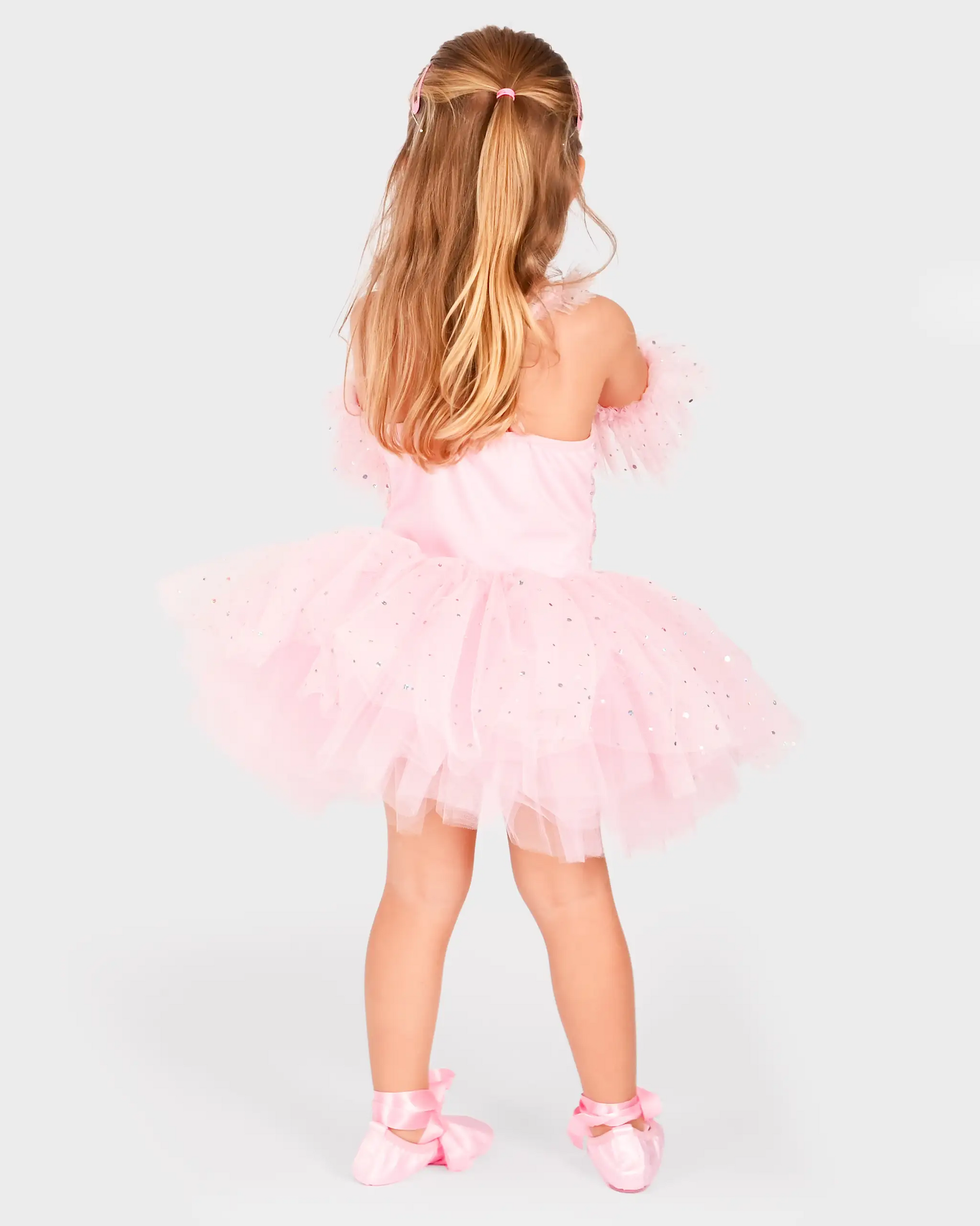 Costum de balerină roz pentru fete 4-6 ani cu tutu, pantofi și set asortat pentru păpușă
