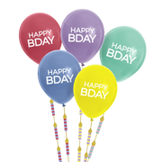 Baloane latex „Happy Bday” (5 buc) 30cm cu siruri colorate cu lumanari, 1.7m