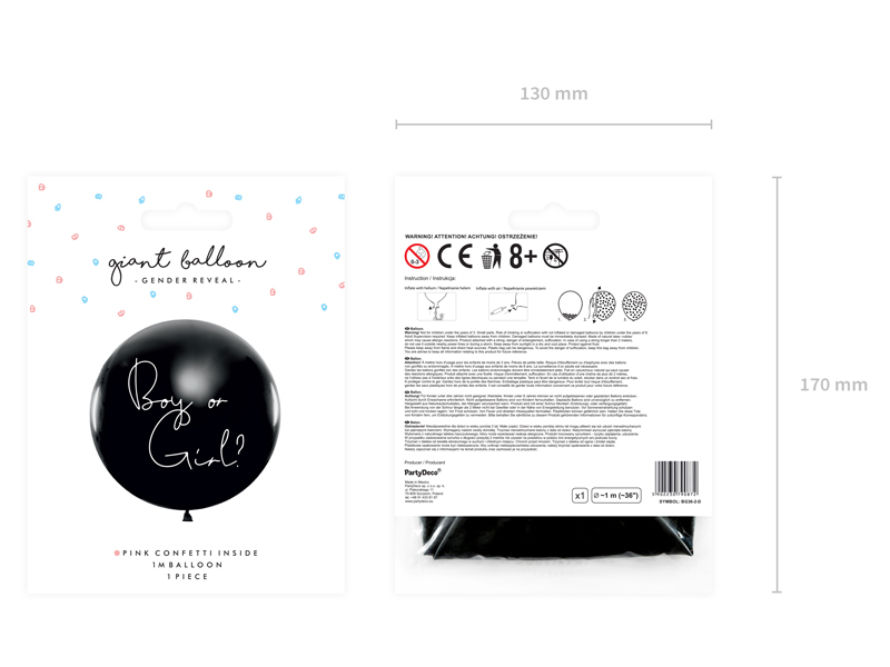 Balon XL Gender Reveal cu confetti roz (Fetiță) 1m
