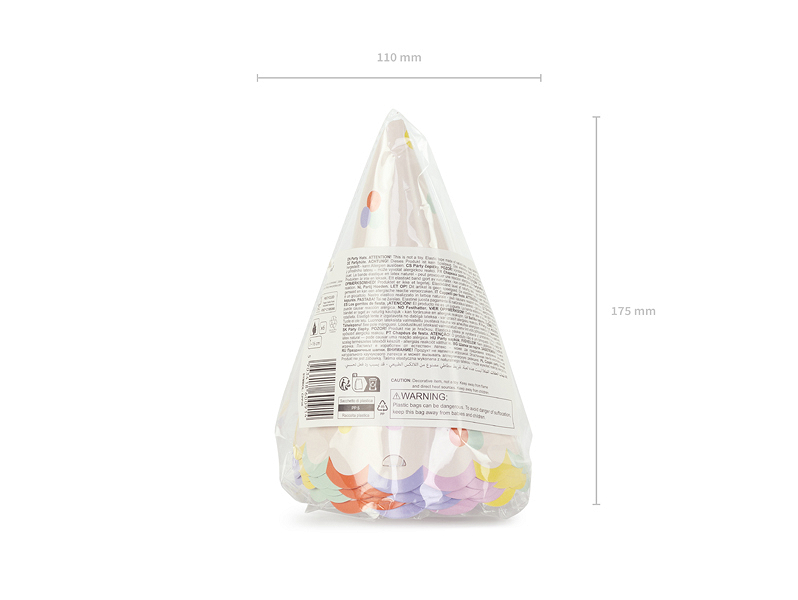 Coifuri de petrecere „Confetti” (6 buc) bej cu confetti multicolore, 16 cm