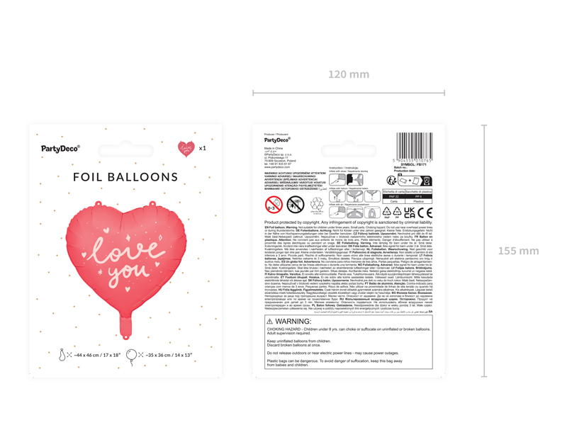 Balon folie inimă „love you”, 35cm, Rosu