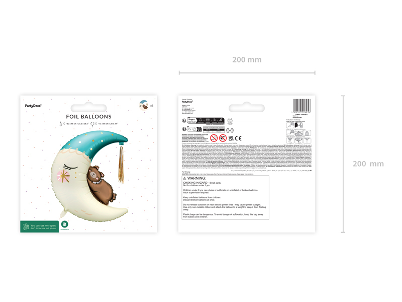 Balon folie Ursuleț pe Lună, 71x86cm Albstru