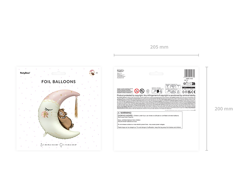 Balon folie Ursuleț pe Lună, 71x86cm, roz