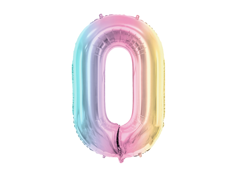 Balon folie cifră 0 (86 cm) curcubeu pastel