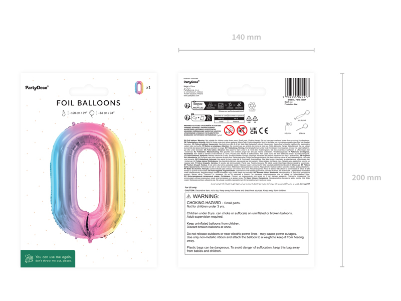 Balon folie cifră 0 (86 cm) curcubeu pastel