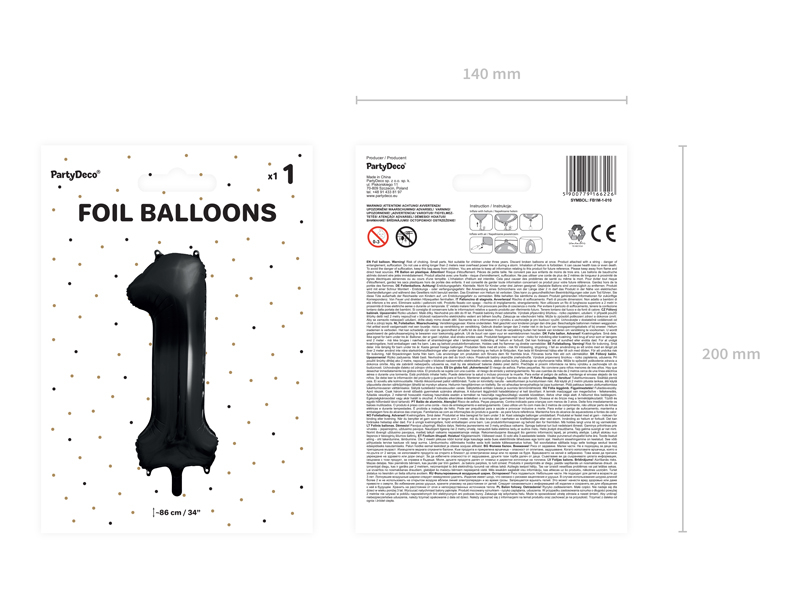 Balon folie cifră 1 (86 cm) negru