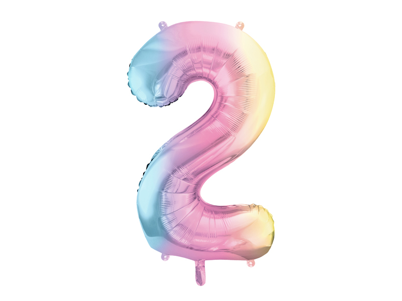 Balon folie cifră 2 (86 cm) curcubeu pastel