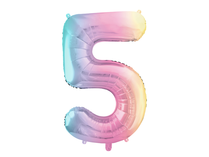 Balon folie cifră 5 (86 cm) curcubeu pastel