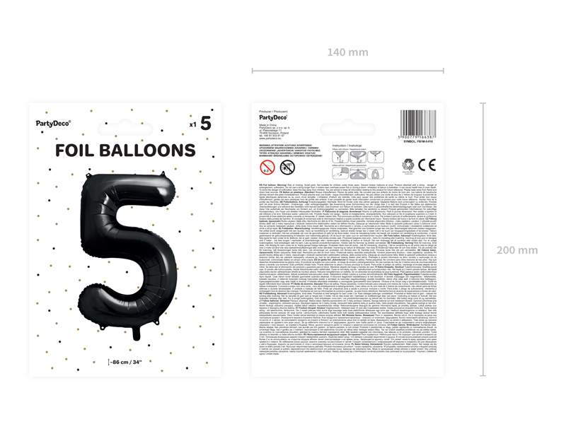 Balon folie cifră 5 (86 cm) negru