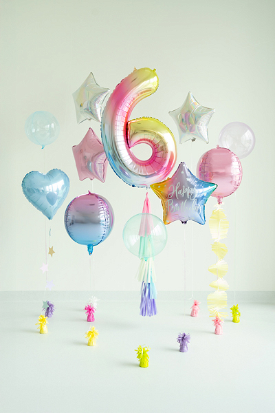 Balon folie cifră 6 (86 cm) curcubeu pastel