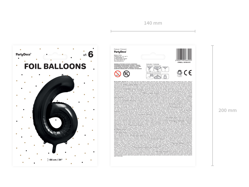 Balon folie cifră 6 (86 cm) negru