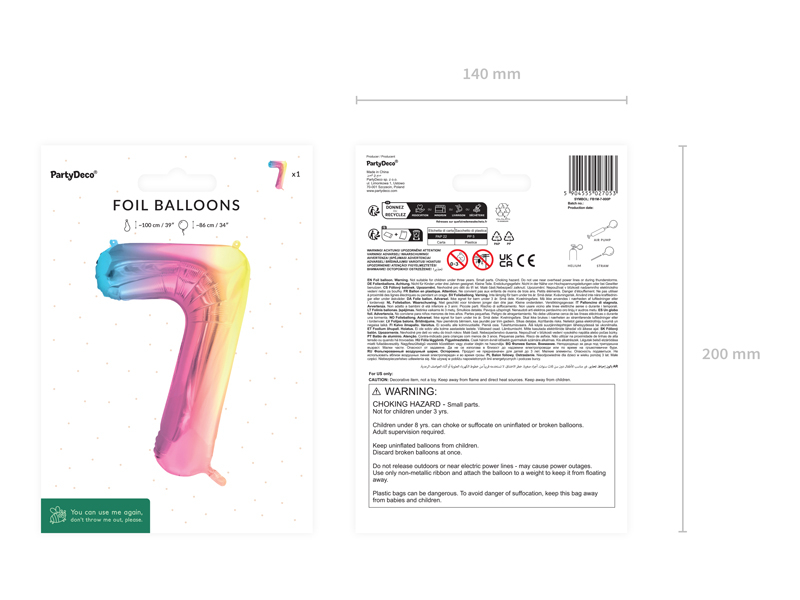 Balon folie cifră 7 (86 cm) curcubeu pastel