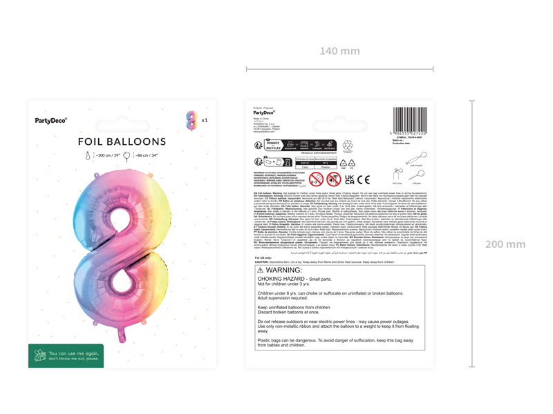 Balon folie cifră 8 (86 cm) curcubeu pastel