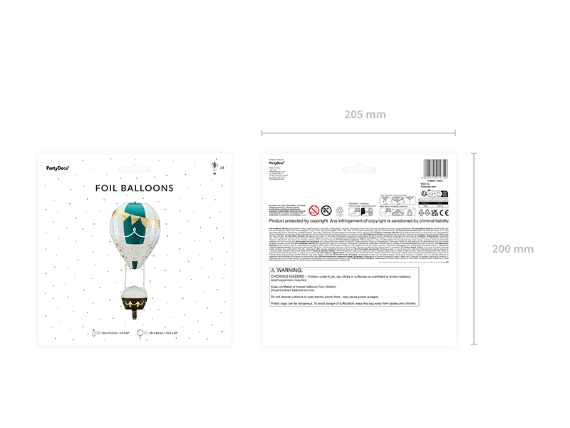 Balon folie 4D în formă de balon cu aer cald alb, verde petrol și auriu, 86 cm