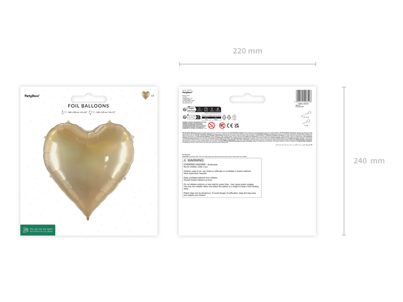 Baloane folie inimă XXL, 136x129 cm, auriu