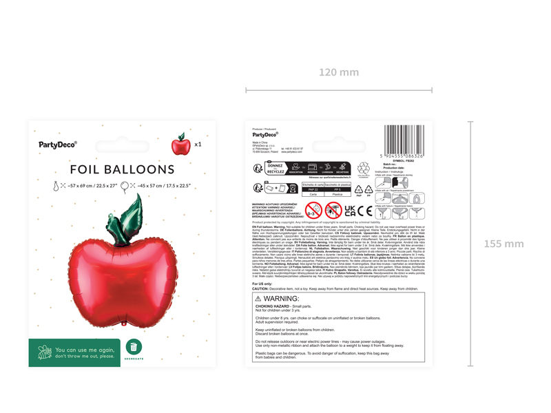 Balon folie Măr, 57x69 cm, Rosu