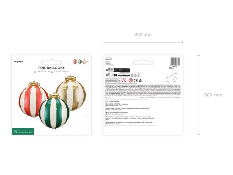 Set 3 baloane folie Globuri de Crăciun, 42x46cm