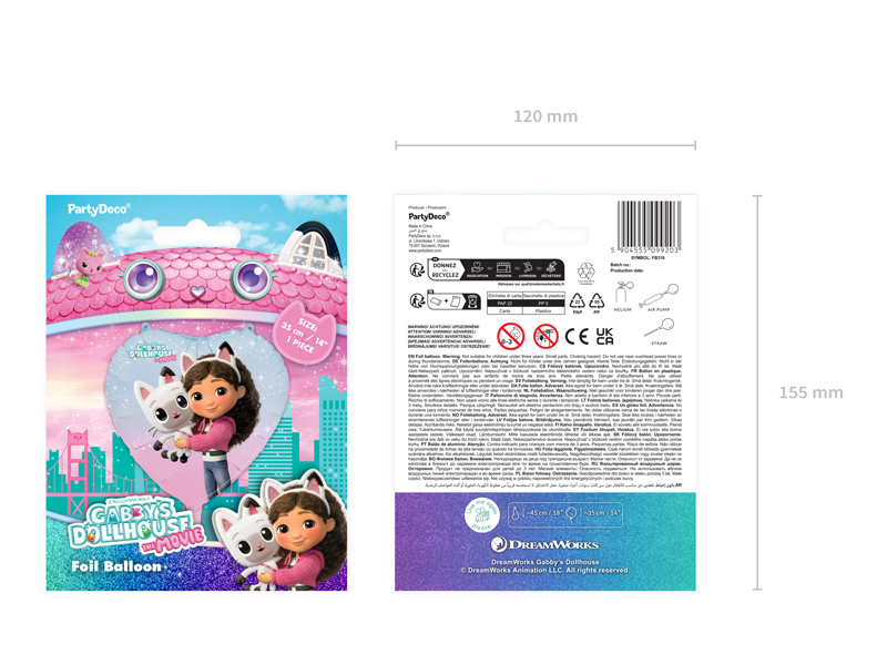 Balon Folie Inimă Gabby’s Dollhouse, 35 cm, Mix Culori