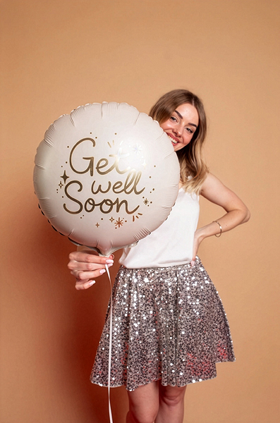 Balon folie tip "Get Well Soon", 35cm, Bej/auriu