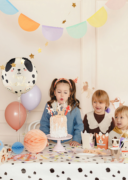 Balon folie cățel Happy Birthday, 35cm, negru/bej/auriu