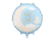 Balon folie Welcome Baby (35cm) albastru deschis / Auriu Baby Shower
