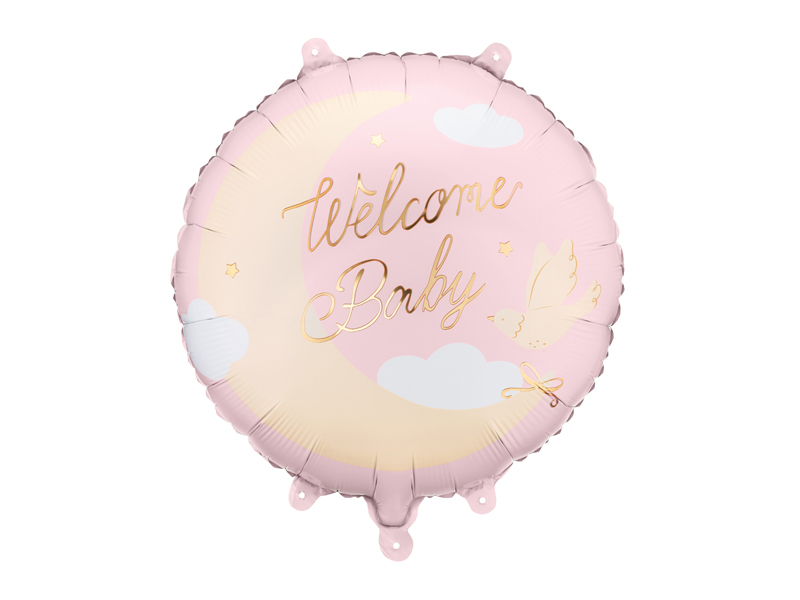 Balon folie Welcome Baby roz deschis (35cm) baby shower