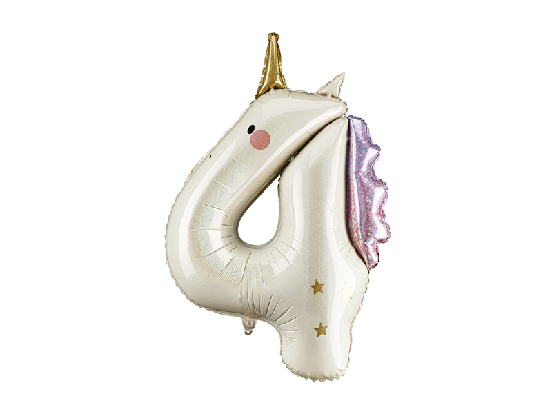 Balon folie Cifră 4 Unicorn, 93 cm
