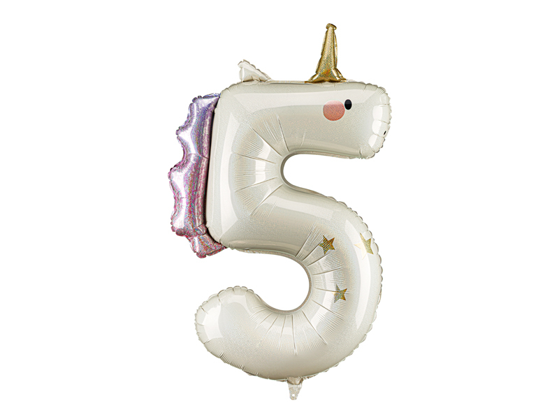 Balon folie Cifră 5 Unicorn, 93 cm