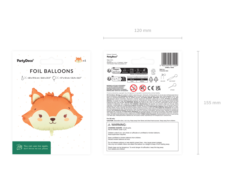 Balon folie vulpe – 57x42 cm, portocaliu și crem