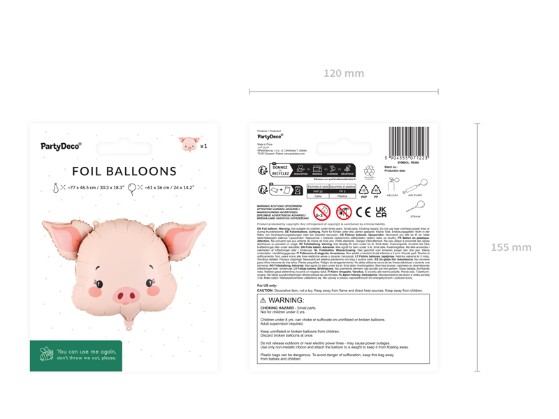 Balon folie porc, 61x36 cm, roz