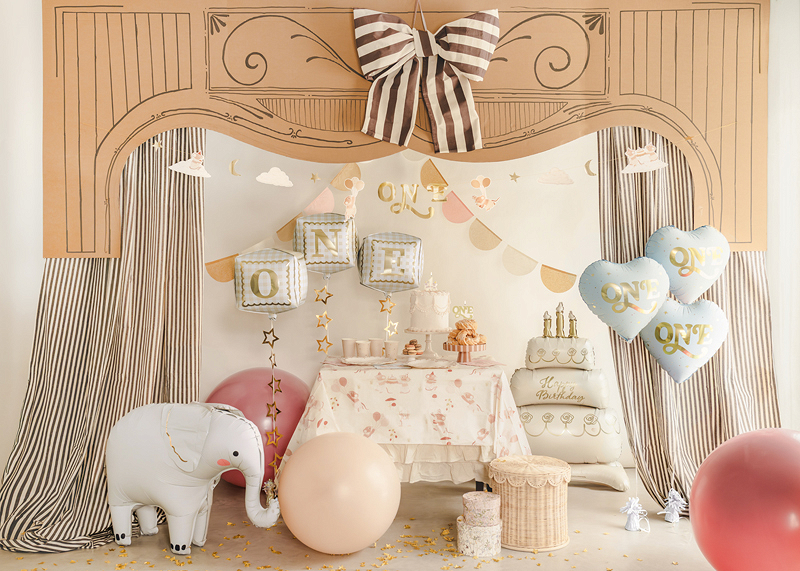 Balon folie Tort Happy Birthday, 70x100 cm, Bej/Auriu