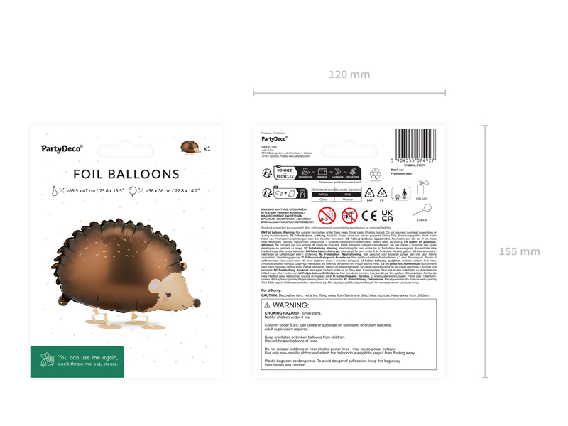Balon din folie Arici, 58x36cm, maro