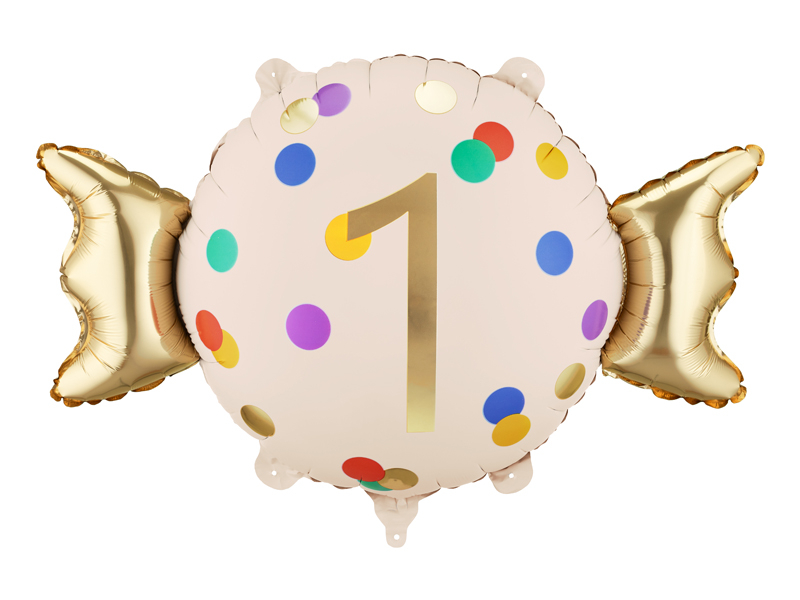 Balon folie Candy cifra 1, 61x37 cm, Auriu/Crem