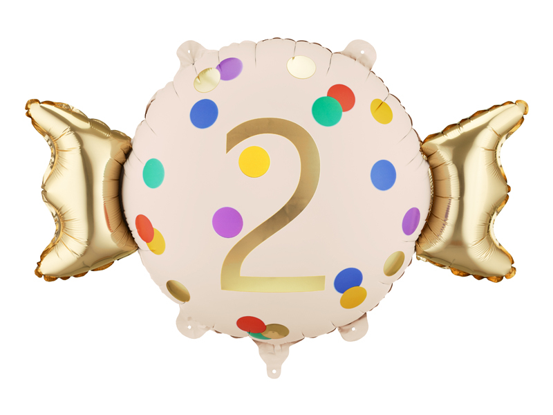 Balon folie Candy cifra 2, 61x37 cm, Auriu/Crem