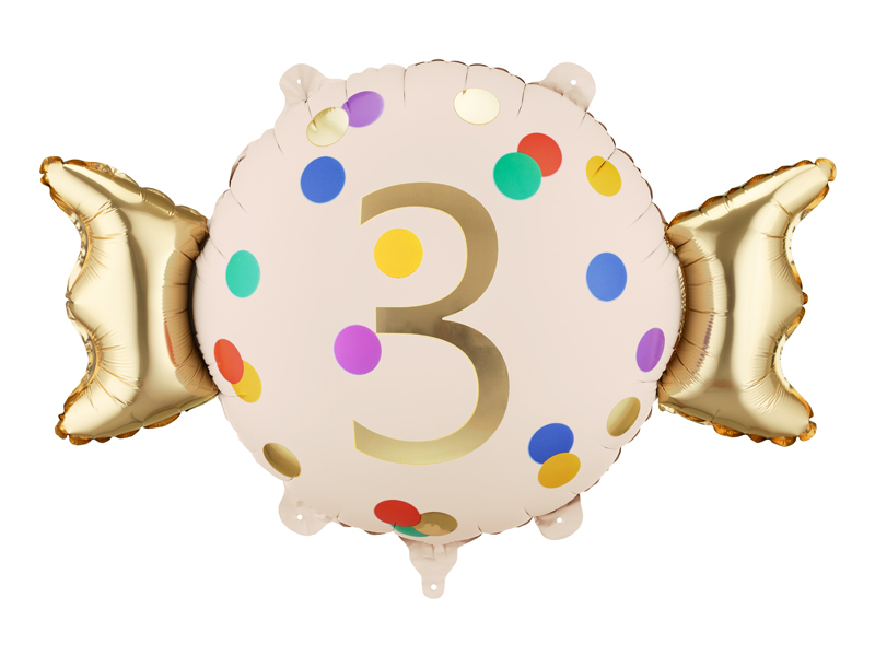 Balon folie Candy cifra 3, 61x37 cm, Auriu/Crem