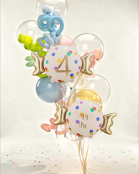 Balon folie Candy cifra 4, 61x37 cm, Auriu/Crem