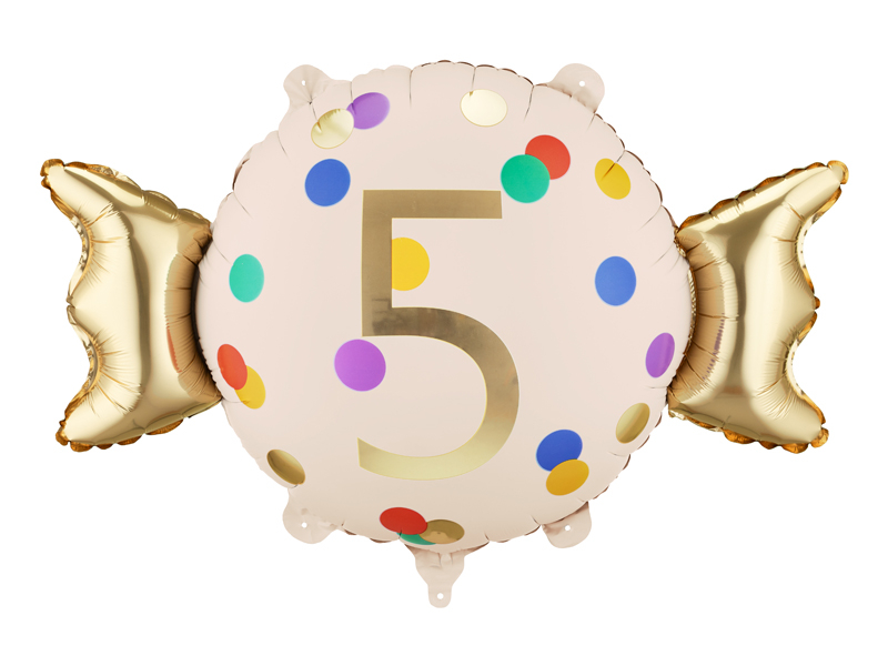 Balon folie Candy cifra 5, 61x37 cm, Auriu/Crem