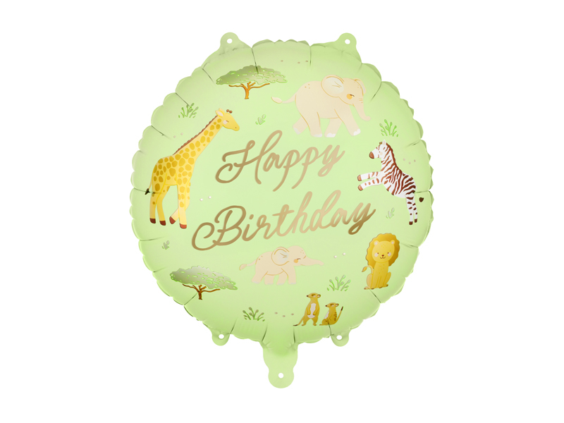 Balon folie „Happy Birthday” Safari, 35cm, verde