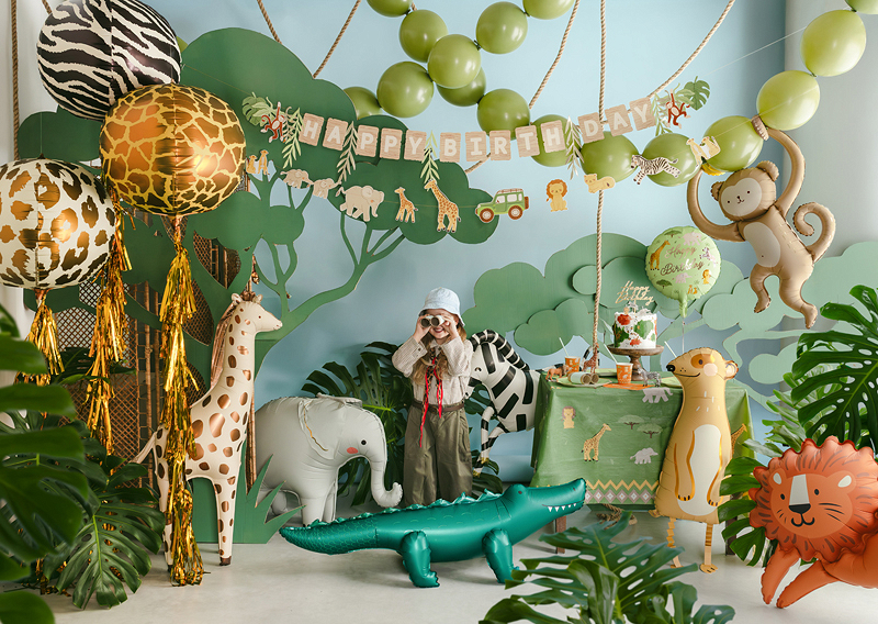 Balon folie „Happy Birthday” Safari, 35cm, verde