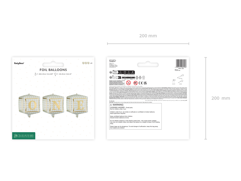 Baloane din folie cuburi „One”, 34x36cm, bej/auriu